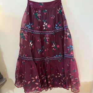 Anthropologie Embroidered Midi Skirt